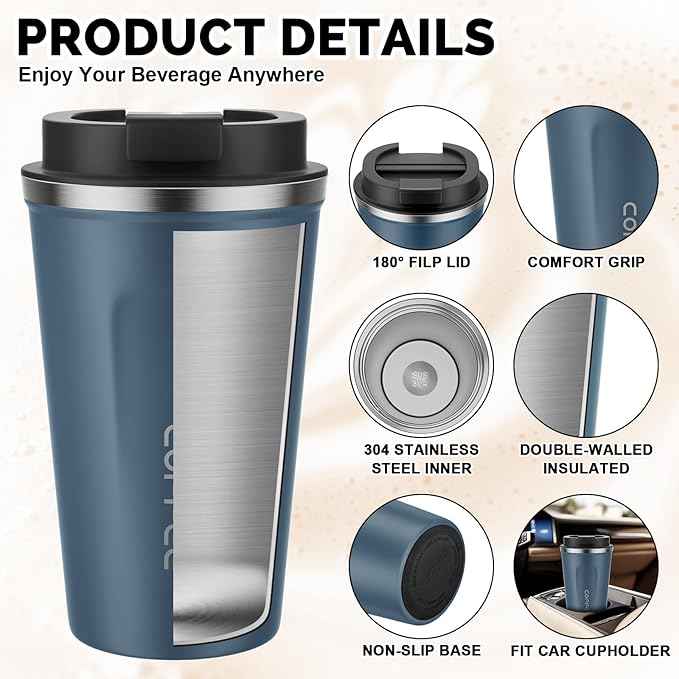 MOMSIV 17oz Travel Mug, Insulated Coffee Cup with Leakproof Lid, Vacuum Stainless Steel Double Walled Reusable Tumbler for Hot and Cold Water Coffee and Tea In Travel and Car