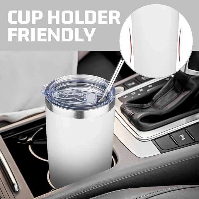 20 oz Tumbler with Lids and Straws, Stainless Steel Insulated Travel Coffee Mug, Double Wall Vacuum Insulated Tumblers, Powder Coated Coffee Tumbler for Cold & Hot Drinks (White, 4pack)