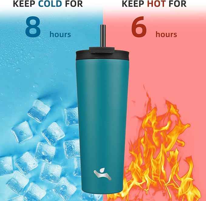 Konokyo 26 OZ Insulated Tumbler with Lid and 2 Straws Stainless Steel Water Bottle Vacuum Travel Mug Coffee Cup,Blue