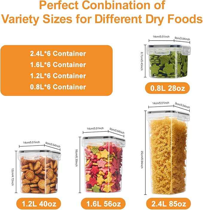 24 PCS Airtight Food Storage Containers with Lids, BPA Free Clear Plastic Kitchen and Pantry Organization and Storage Set for Flour, Sugar, Cereal, Pasta, Includes 24 Labels and Marker
