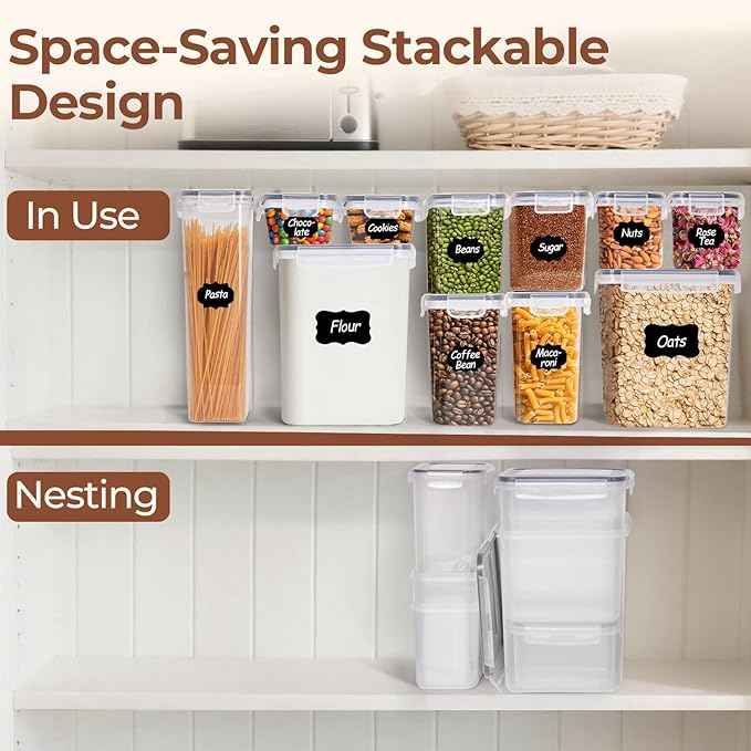 ComSaf Airtight Food Storage Containers with Lids, 11 Pcs Canisters Sets for the Kitchen, Plastic Pantry Organizers and Storage for Cereal, Flour, Sugar,Kitchen Storage Containers Include Labels