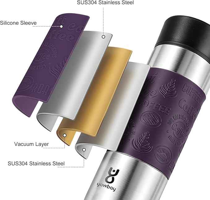 Travel Coffee Mug with 360°Lid, Travel Coffee Tumbler 16 oz Leak Proof, Stainless Steel Insulated Travel Mugs for Hot and Cold Spill Proof Leak Proof (Purple)