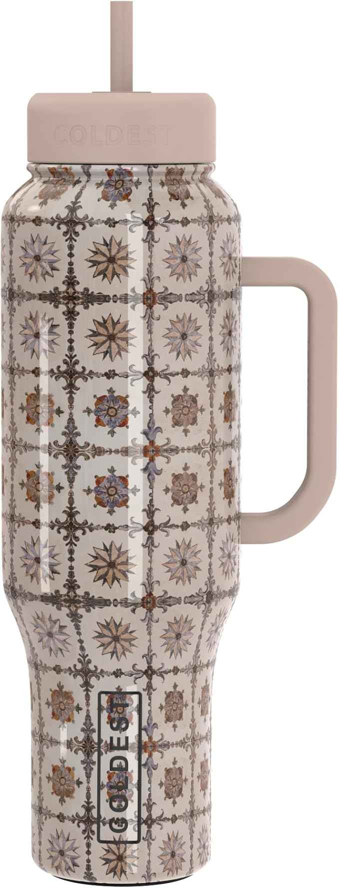 Coldest Tumbler with Handle and Straw, 100% Leak Proof Insulated Tumbler with Lid and Straw (3 Lids), Stainless Steel Tumblers for Women & Men, Cup Holder Friendly Base, 46 oz (The Persian)