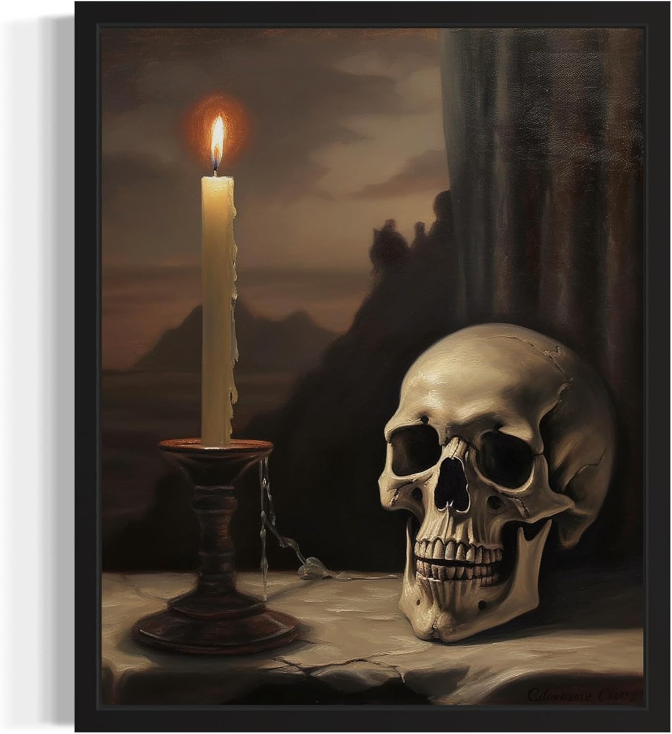 Skull and Candle Poster Art Print, Halloween Scary Vintage Wall Art Academia Spooky Painting Decoration for Horror Prints, Gothic Posters Bedroom Decor 89 (Skull and Candle, 11 x 14 inches, Unframed)