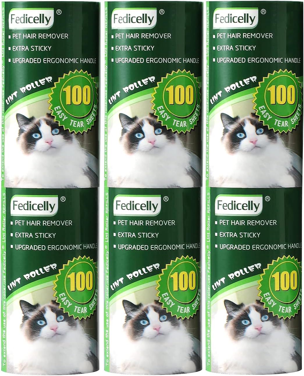 Fedicelly Lint Rollers Pet Hair Extra Sticky Refills,Mega Value Set 600 Sheets for Cat and Dog Hair Removal,100 Sheets Per Roller (Pack of 6)
