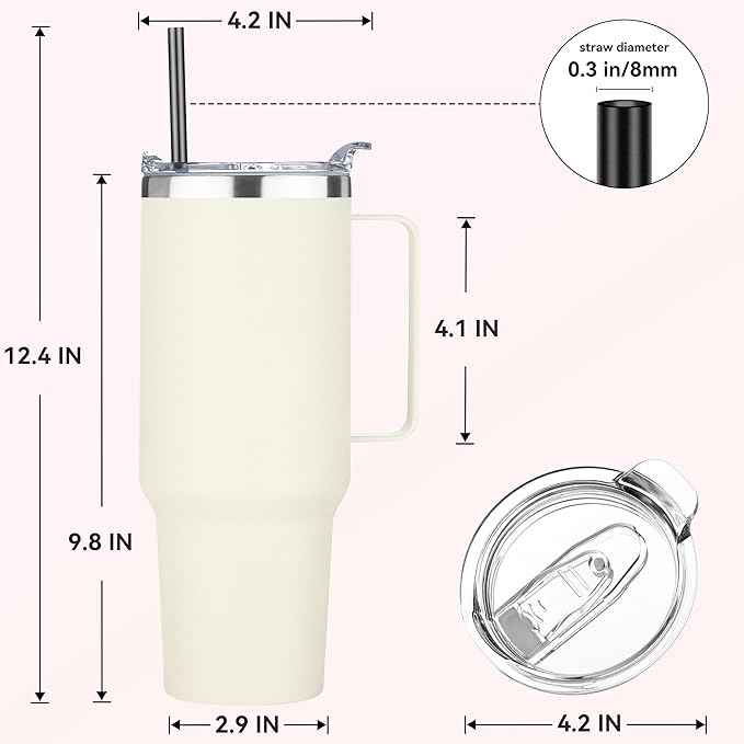 HASLE OUTFITTERS 40 oz Stainless Steel Tumbler with Handle, Vacuum Insulated Tumblers Bulk, Reusable Double Wall Travel Coffee Mug, Durable Powder Coated Water Bottle(Beige, 4)