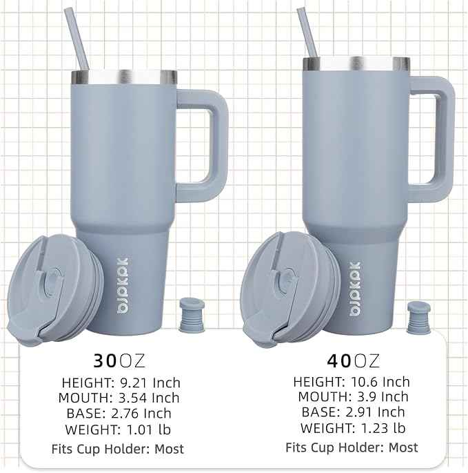 BJPKPK Tumbler With Handle And Straw 40oz Insulated Tumbler Cups With Lid Stainless Steel Travel Coffee Mug,Modern Blue