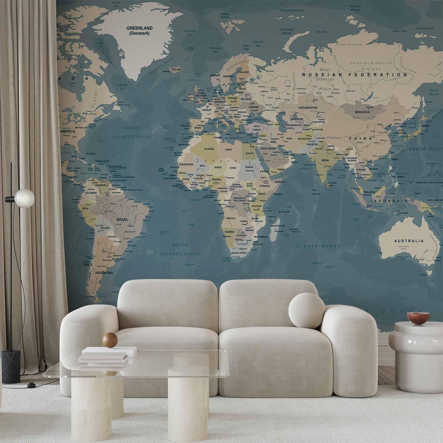artgeist Premium Wall Mural World Map 157x110 in - XXL Non-Woven Wallpaper Fleece Wall Decor Photo Print Picture Image Design Home Map of The World k-B-0063-a-a