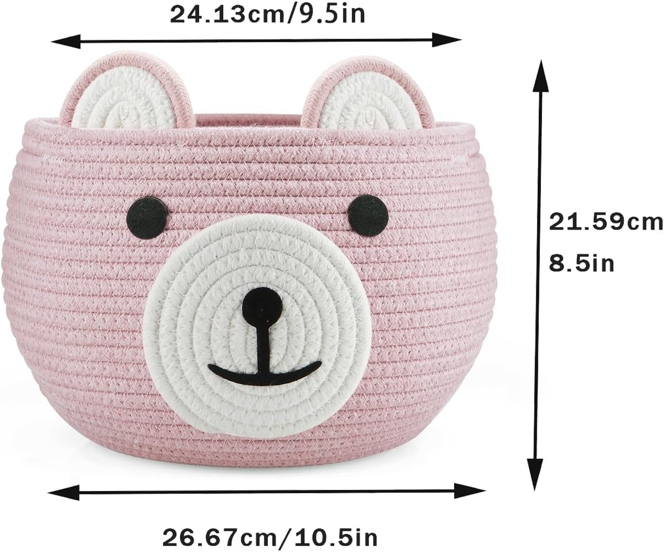 PandaEar Cotton Rope Baby Basket, Baby Gift Basket Nursery Laundry Organizer with Cute Bear Design for Storage Infant Newborn Essentials, Diaper Caddy with Handle (Pink)