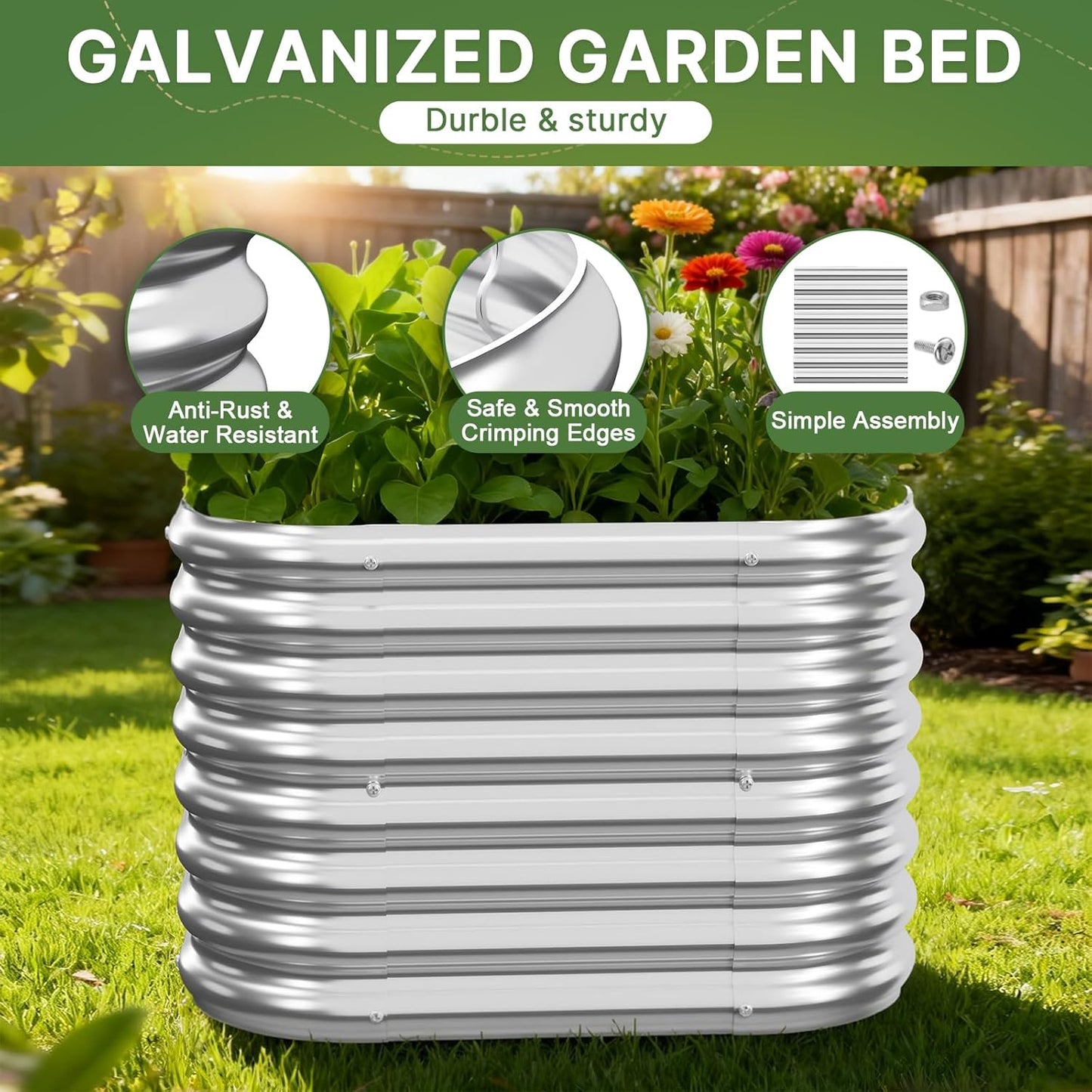 2pcs Tall Galvanized Raised Garden Bed Outdoor, Metal Raised Beds for Vegetables, Above Ground Garden Box for Flower, Steel Garden Bed for Gardening - 2FT