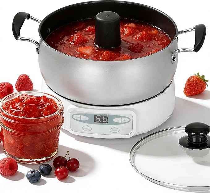 Automatic Jam and Jelly Maker 1000W, Electric Jam Jelly & Sauce Machine 2L Per Batch (≈4 x 16OZ), Electric Pot Stirrer Machine Non-Stick Self Stirring Pot BPA-Free, Replace Ball Fresh Jam Maker