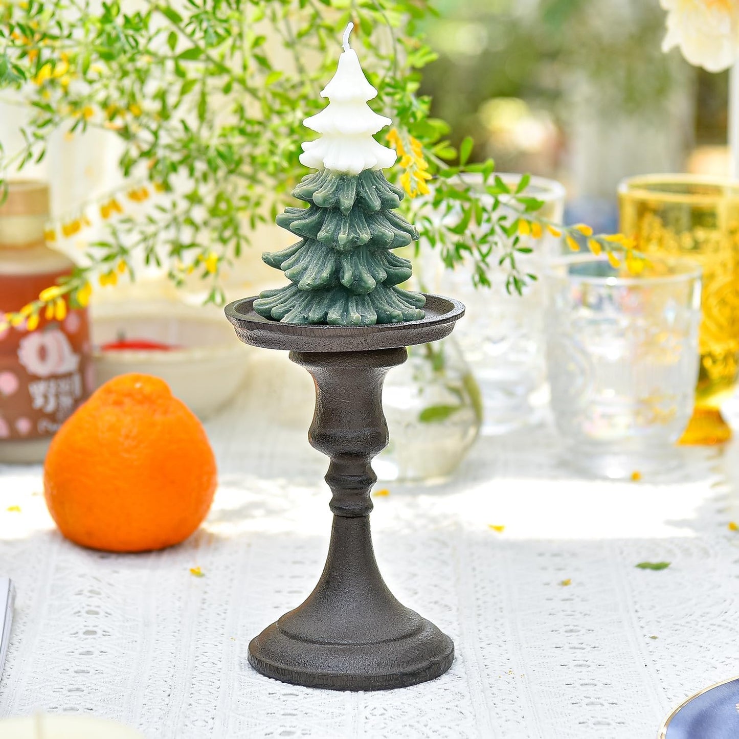 Sungmor Rustic Cast Iron Pillar Candle Holder, 5.9" Tall Vintage Candlestick Holders, Table Centerpiece Metal Candle Holder, Farmhouse Candle Stand for Fireplace Shelf Home Decor