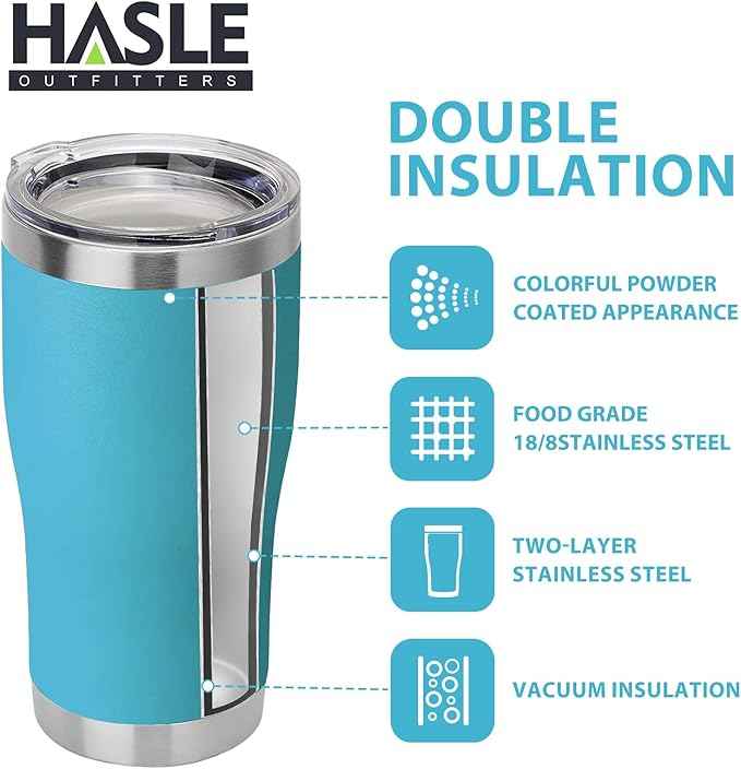 HASLE OUTFITTERS 20 oz Tumbler Bulk, Stainless Steel Tumblers with Lid, Vacuum Insulated Tumbler, Double Wall Powder Coated Cup, coffee mugs, Sky Blue, 6 Pack