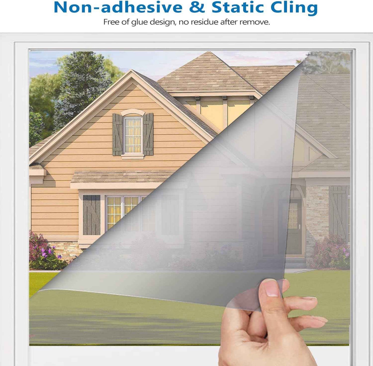 One Way Window Film Daytime Privacy Heat Control Window Film Anti UV Reflective Static Cling Film, Window Tint for Home and Office Black-Silver 35.4 x 78.7 Inch