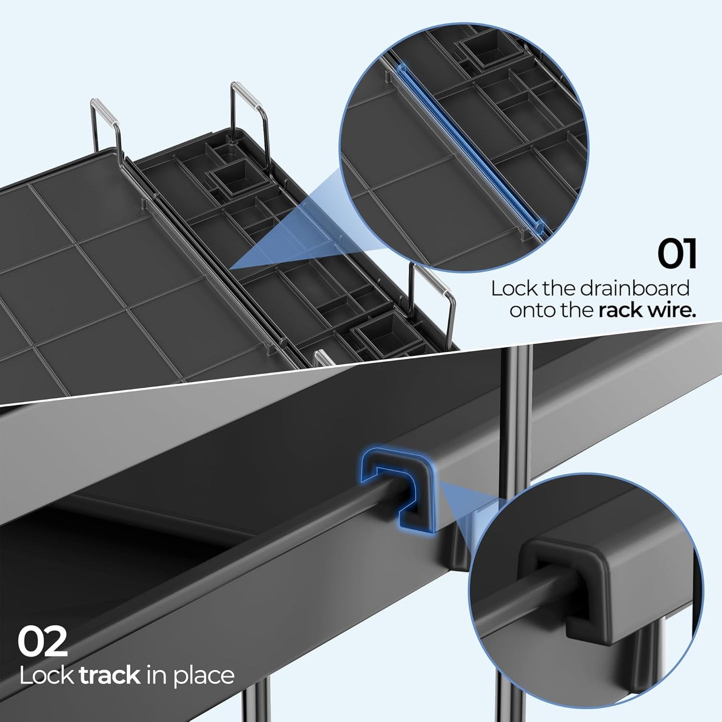 Large Dish Drying Rack, Expandable Dish Rack for Kitchen Counter, Dish Drainer with Drainboard Set, Multifunctional Dishrack with Utensil & Cup Holder, 13.4"-28.7" L x 11.8" W x 7.8" H, Black