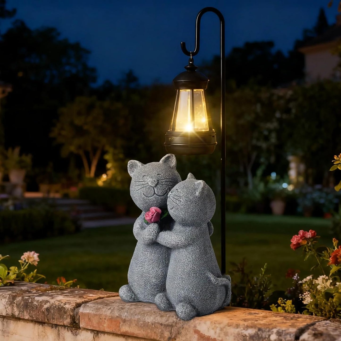 twinbling Outdoor Cat Garden Statues with Solar Lantern, Solar Lantern Cat Figurines Decor for Yard, Lawn, Porch & Patio, Unique Housewarming/Birthday Gifts for Women