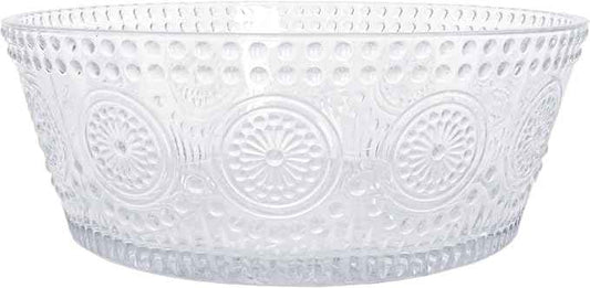 Boston International Vintage-Inspired Glass Serving Bowl with Embossed Floral Pattern for Salad Snacks Dinner, Large 7" x 2.75", Clear Codi