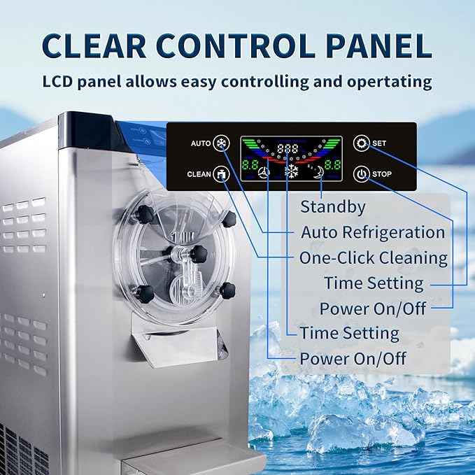 2000W Commercial Hard Ice Cream Machine, 6.3 GPH (18-24L/H) High Capacity Batch Freezer with LED Display, Stainless Steel Hard Ice Cream Maker for Restaurants, Cafes & Bars, 110V-120V Standard US Plug