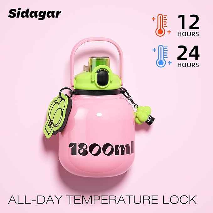 60 oz Big Gallon Water Bottle with Straw and Carry Handle, Pink Wide Mouth Vacuum Water Jug, Insulated Stainless Steel Bottles Easy Carry Tumbler for Women