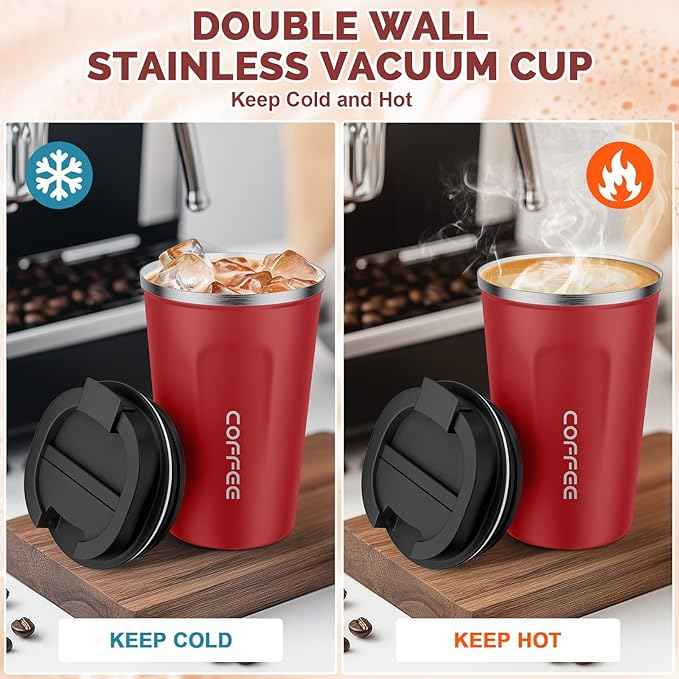 MOMSIV 12oz Travel Mug, Insulated Coffee Cup with Leakproof Lid, Vacuum Stainless Steel Double Walled Reusable Tumbler for Hot and Cold Water Coffee and Tea In Travel and Car