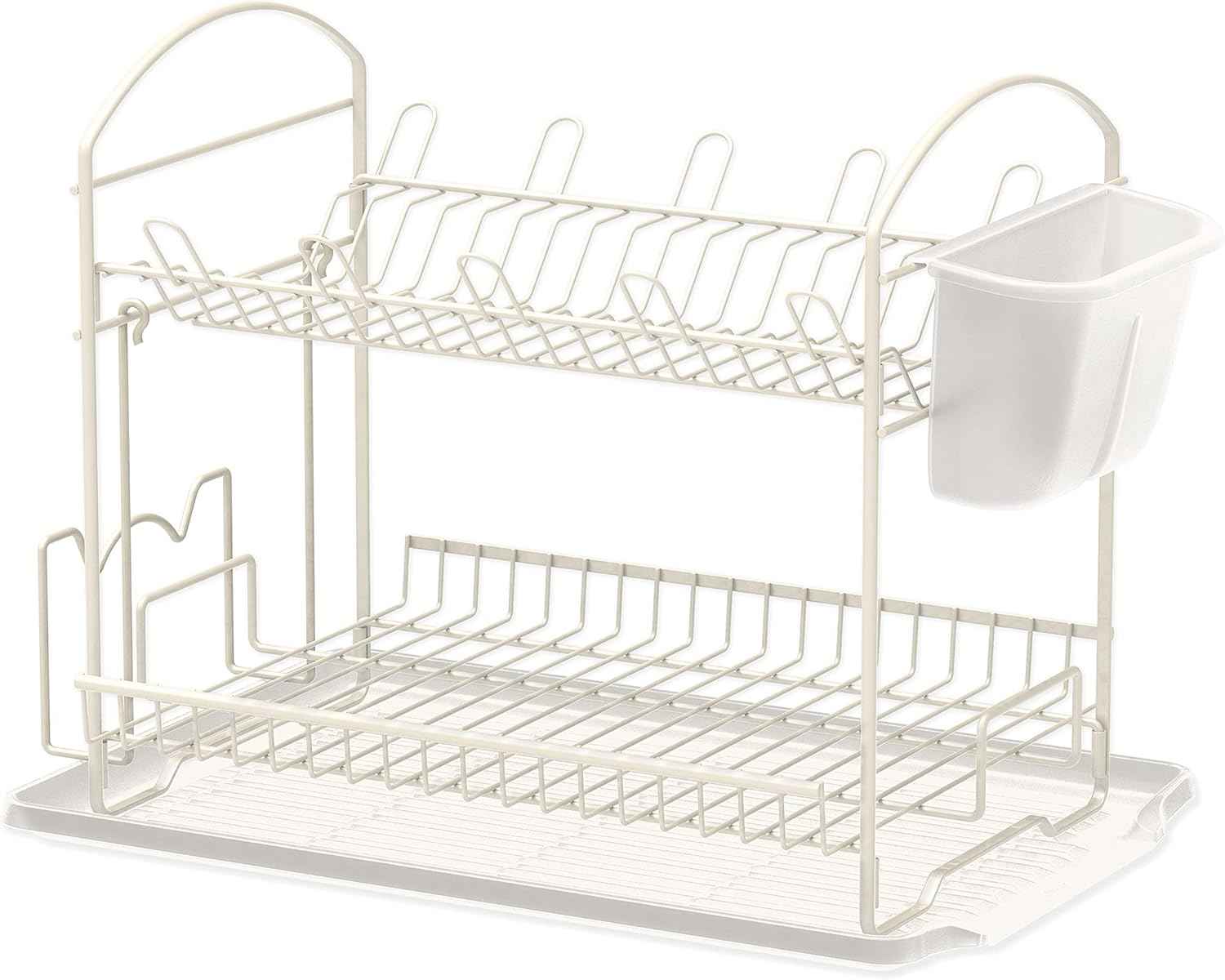 Simple Houseware 2-Tier Dish Rack with Drainboard, White
