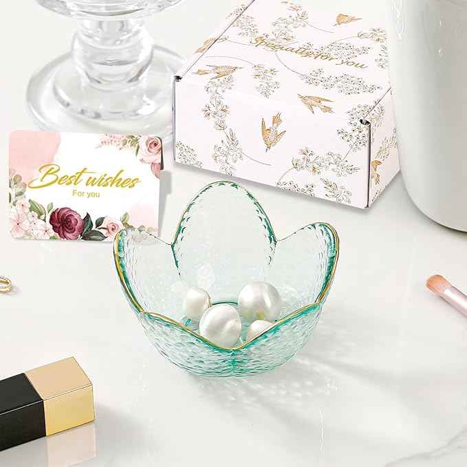 Binoster Friendship Gifts For Women Jewelry Dish Glass Ring Dish Jewelry Tray Cute Vanity Organizer Room Decor Jewellery Tray Trinket Dish Cute Bedroom Decor Christmas House Warming Gifts for women