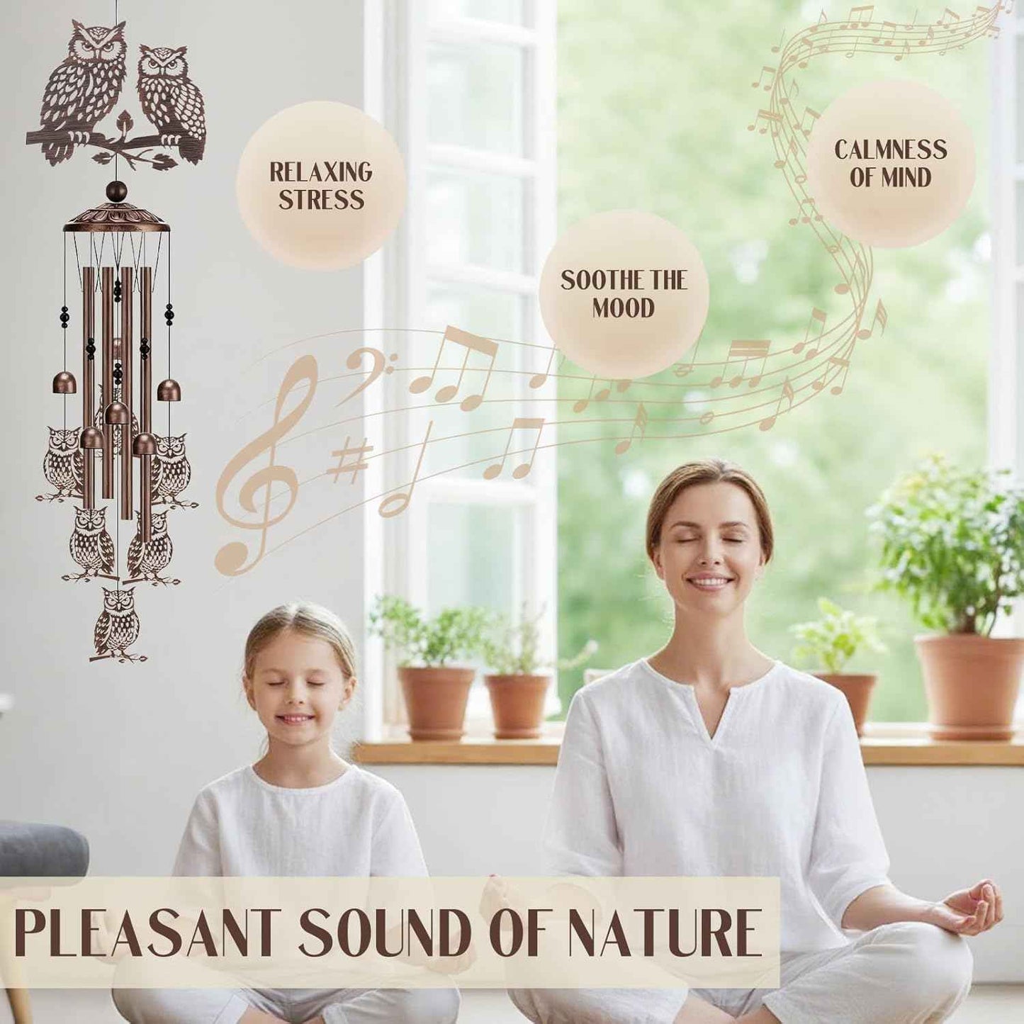 Wind Chimes for Outside - Owl Gifts for Women Mom Grandma Metal Windchimes with Greeting Card Indoor Outdoor Art Decor Garden Patio Lawn Hanging Decoration Christmas New Year Birthday Gift