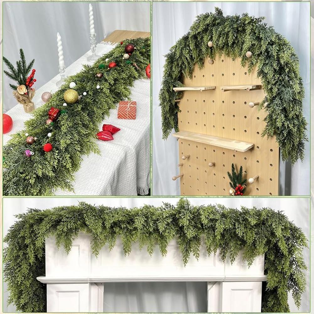 6 Ft Artificial Cedar Garlands – Real Touch Winter Greenery, Realistic Artificial Cedar Tree Christmas Pine Garland Decorations for Table Mantle Wall Indoor Fireplace Holiday Party (5ft, 1)