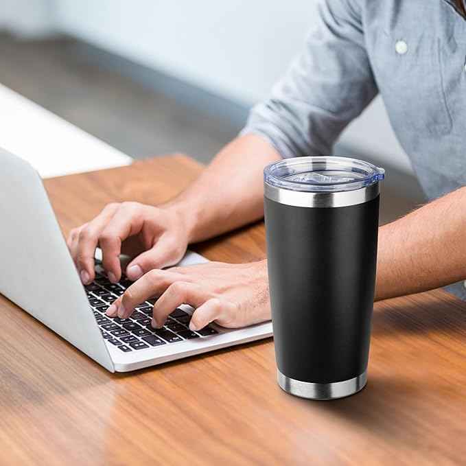 20oz Tumbler with Straw and Brush, Stainless Steel Vacuum Insulated tumbler, Double Wall Insulated Coffee Tumbler for Outdoor, Home, Travel,Office (Black,4pcs)