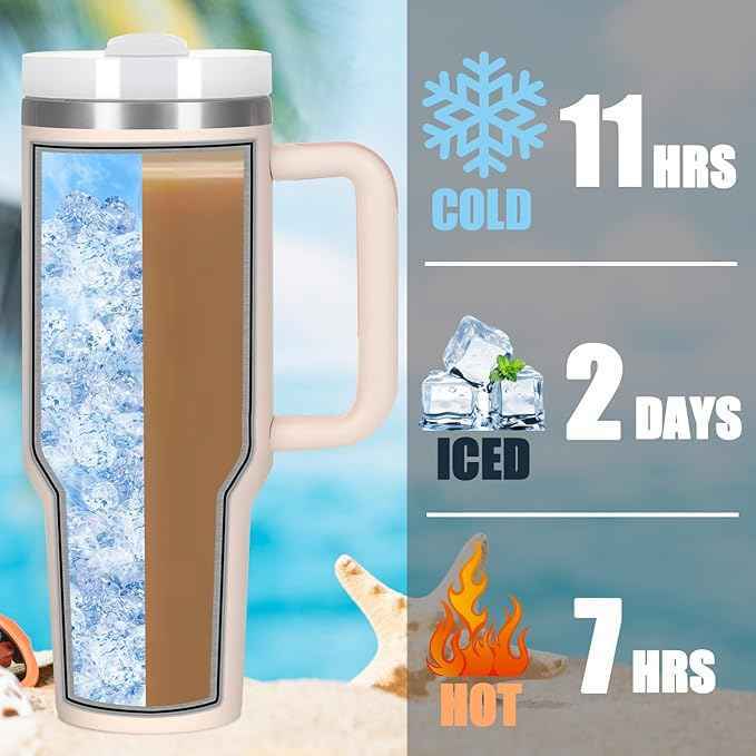 4 Pack 40 Oz Tumbler with Handle Bulk, Double Wall Vacuum Insulated Stainless Steel Tumbler with Lid and Straw, 40 oz cup with Silicone Spill Proof Stopper Set (Rose Quartz)
