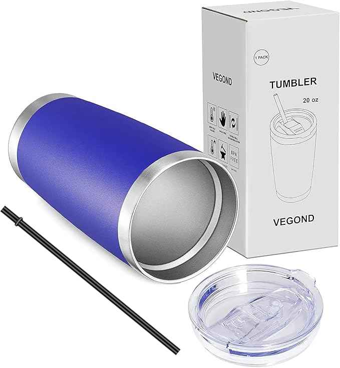 VEGOND 20oz Tumbler with Lid and Straw Stainless Steel Tumbler Cup Bulk Vacuum Insulated Double Wall Travel Coffee Mug Powder Coated Coffee Cup, Blue, 6 Pack
