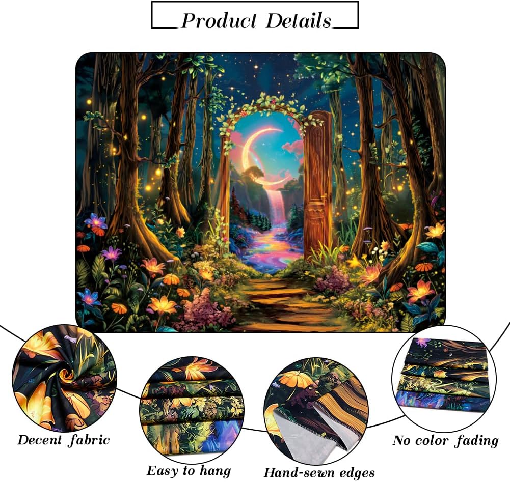 Heynvioo Blacklight Forest Tree Tapestry UV Reactive Moon Tapestry Flower Floral Tapestries Fantasy Landscape Tapestries Aesthetic Plant Wall Hanging Decor for Home