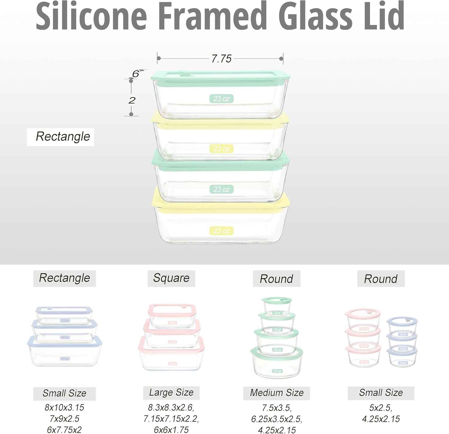 Urban Green Glass Food Container Set with Glass Lid, 4 Pack, Food Storage Containers with Airtight Lid, LeakProof, 100% Plastic Free, Meal Prep Container Set