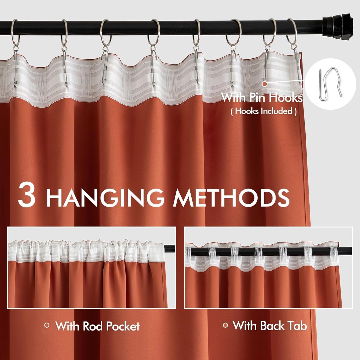 MIULEE Back Tab Burnt Orange Blackout Curtains 102 Inch Long 2 Panels Set for Bedroom, Fall Terracotta Rod Pocket/Pinch Pleated Thermal Insulated Room Darkening Light Blocking Floor to Ceiling Drapes
