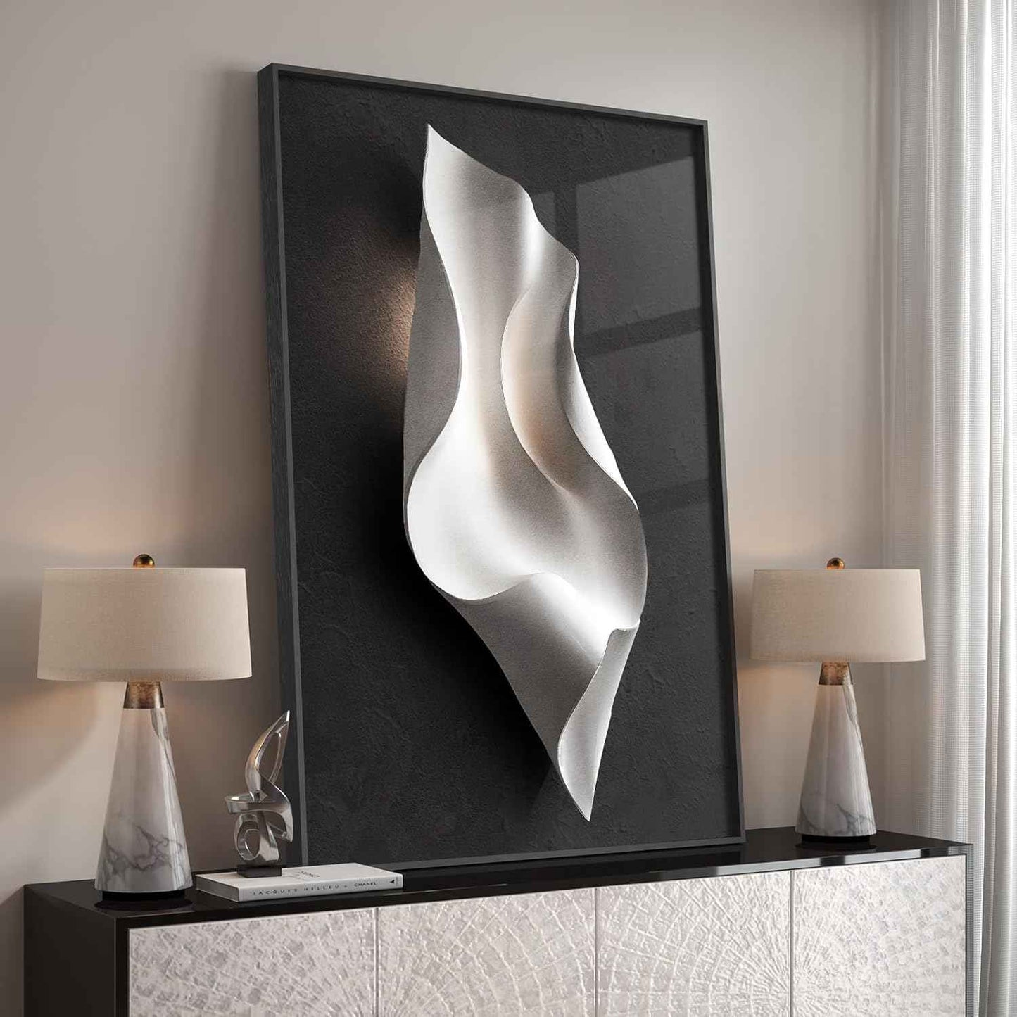 Framed Black and White Abstract Wall Art, Large Modern Elegant Prints Paintings Artwork for Walls, Contemporary Minimalist Pictures for Living Room Dining Bedroom Hallway Office Wall Decor 24x36 In