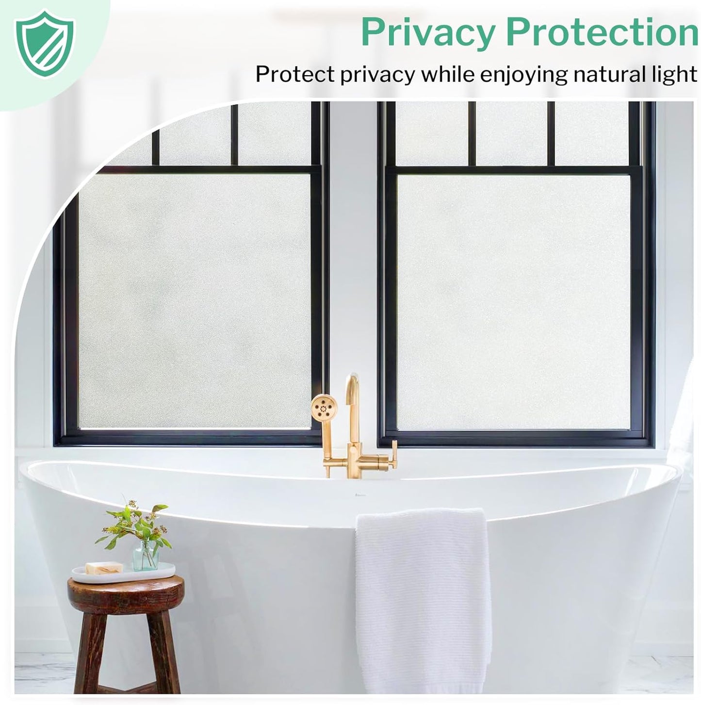 DOWELL Window Privacy Film, Frosted Glass Window Film, Static Cling Non-Adhesive Glass Clings, Sun Blocking Opaque Coverings, Reusable Door Stickers for Bathroom Home Office, Pure, 23.6"x157.5"