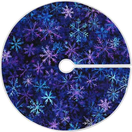 Christmas Blue Purple Snowflake Tree Skirt, Seasonal Tree Mat Holiday Party Supplies Ornaments Indoor Outdoor Decorations for Tabletop Trees 35.4 Inches