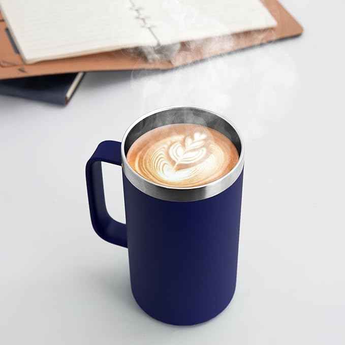 DOMICARE 24oz Mug with Handle and Lid, Stainless Steel Coffee Mug, Travel Mug with Handle, Double Wall Vacuum Coffee Tumbler, Reusable Insulated Cup, Navy, Pack 4