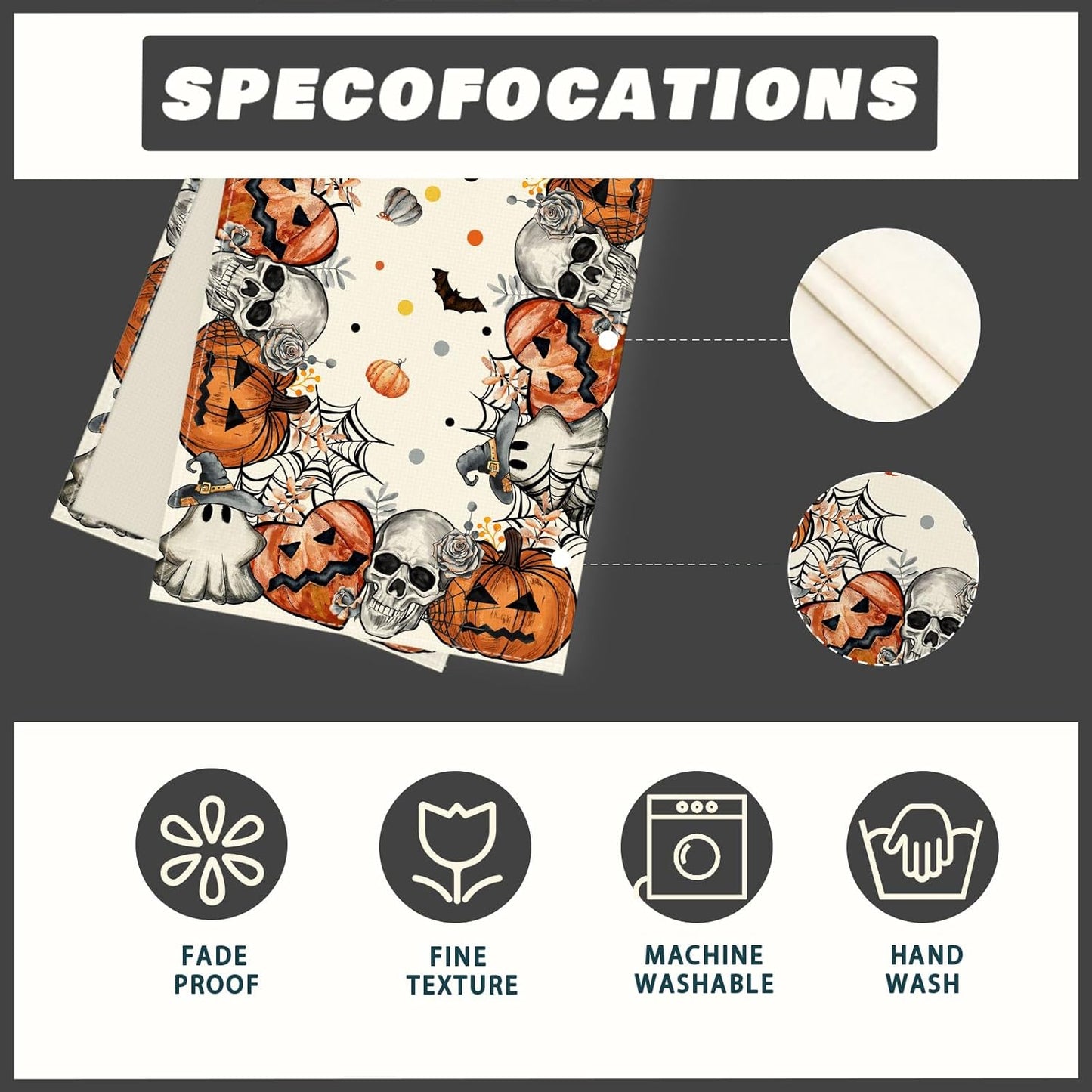 XCHI Spooky Skeleton Ghost Pumpkin Halloween Table Runner Party Table Decoration for Home Kitchen Dining Holiday Decor 13x60 Inch