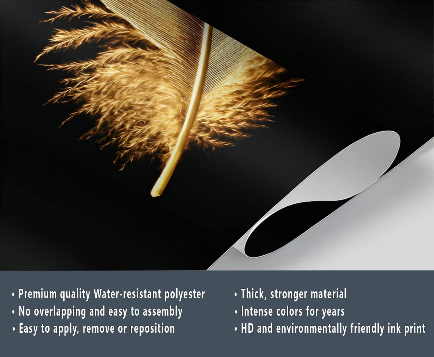 Feather Wallpaper, Golden Feather Mural, Modern Stylish Wall Art Mural Wallpaper for Living Room Bedroom Decor Murals - 157.5" W x 110.3" H (Not Peel Stick)