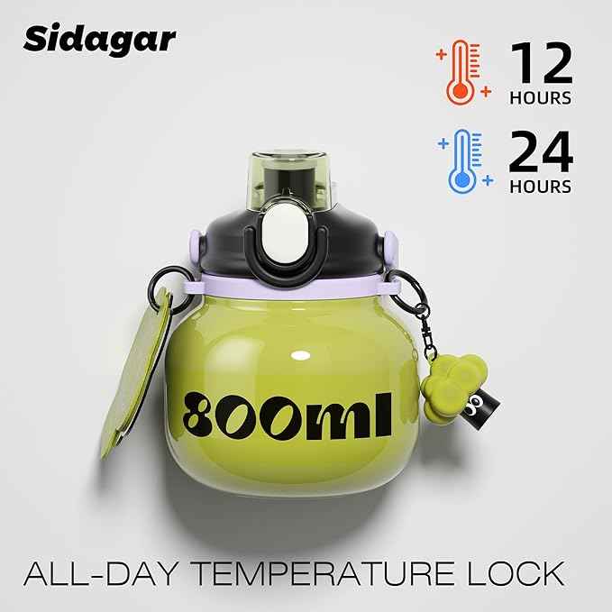 27 oz Aesthetic Water Bottle with Straw and Carry Handle, Chunky Wide Mouth Vacuum Insulated Stainless Steel Flask Taza Easy Carry, Trendy Portable Tumbler Termo for School, Gym, Travel, Green