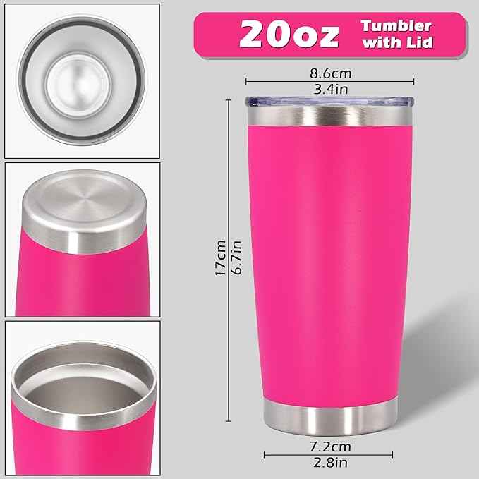 AIANJI 20oz Tumbler Bulk Stainless Steel Tumblers with Lid Vacuum Insulated Double Wall Travel Coffee Mug Powder Coated Tumbler Cup for Hot and Cold Drinks(Hot Pink, 1 pack)