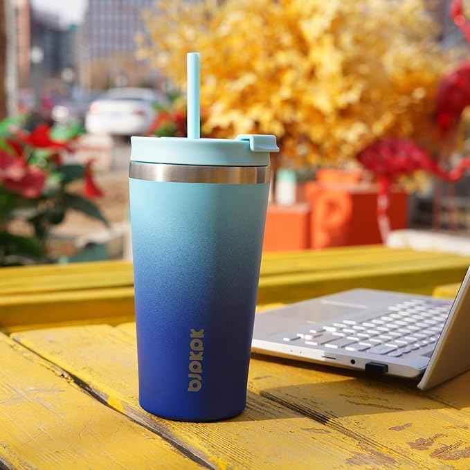 BJPKPK 34oz Stainless Steel Insulated Tumbler With lid And Straw Travel Coffee Thermal Tumblers Cup For Women And Men,Pink Yellow Rose