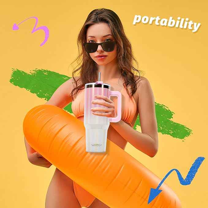 30 oz Shiny Tumbler with Handle,Tumbler with Lid and Straw,Double Wall Insulated Cup Stainless Steel Travel Mug(Cold for 34 Hours),Water Bottle for Iced Tea,Coffee,Cold Beverages(Pink)