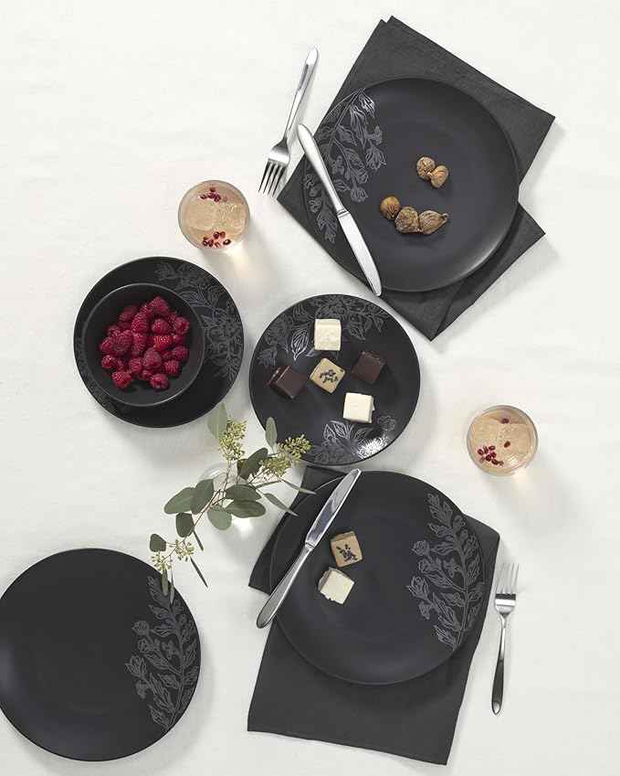 Oneida 897391 Roseto 12-Piece Dinnerware Set, Charcoal