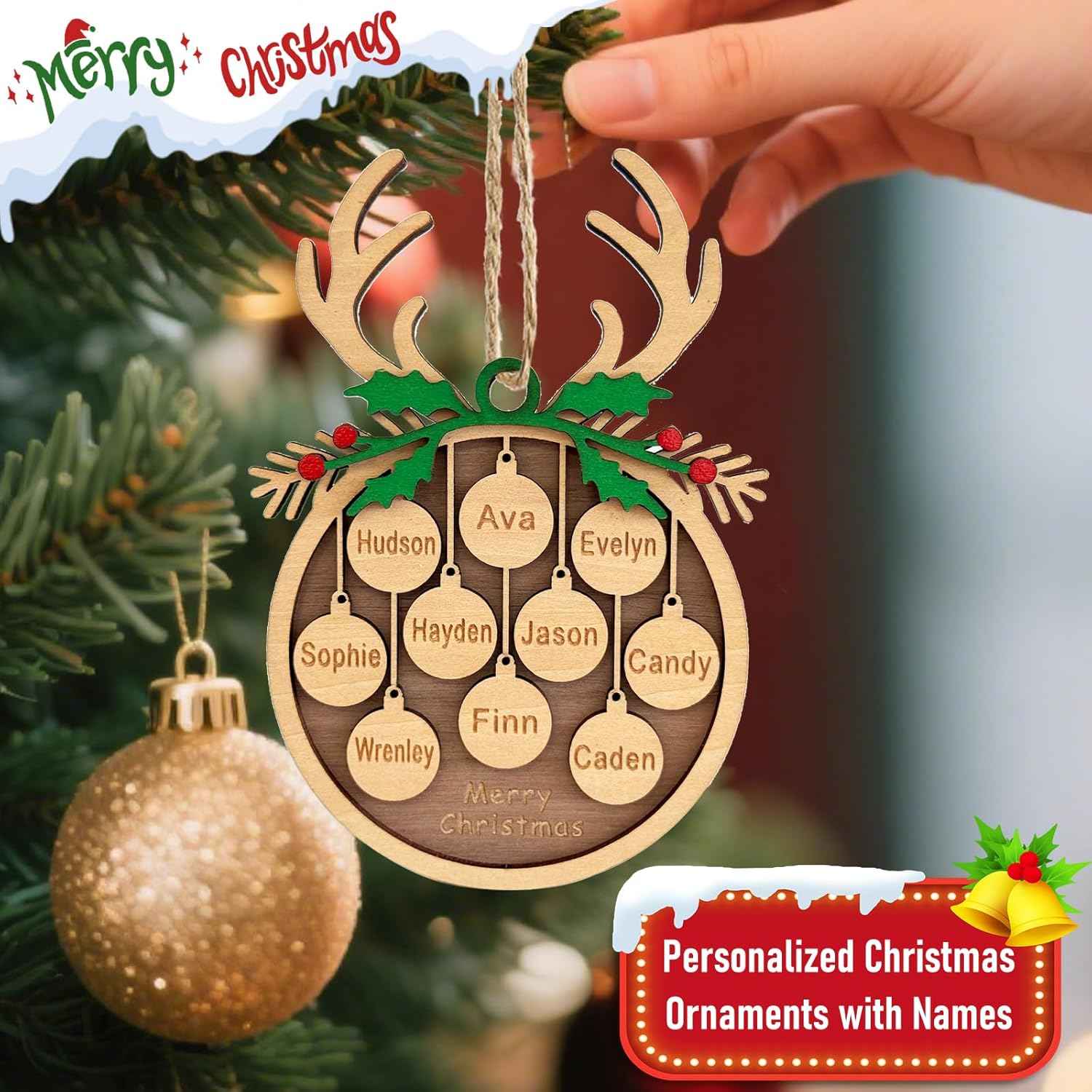 Personalized Christmas Ornaments with Family Names 2025 Custom Ornaments for Christmas Tree Personalized Xmas Ornament Gifts for Family (Style 1)