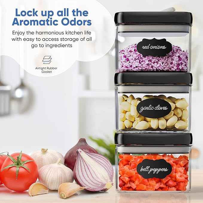Chef's Path - Airtight Storage Boxes Set - 10 Labels and Markers - Kitchen and Pantry Storage - BPA Free - Plastic Storage Boxes with Upgraded Lids (6 Pieces - 1.5L)