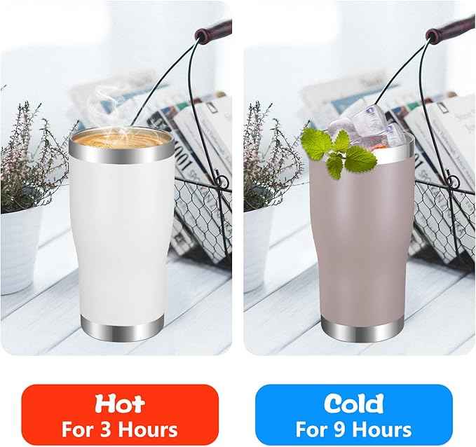 VEGOND 20oz Tumbler Stainless Steel Tumbler Cup with Lid And Straw Vacuum Insulated Double Wall Travel Coffee Mug(White 1 Pack)