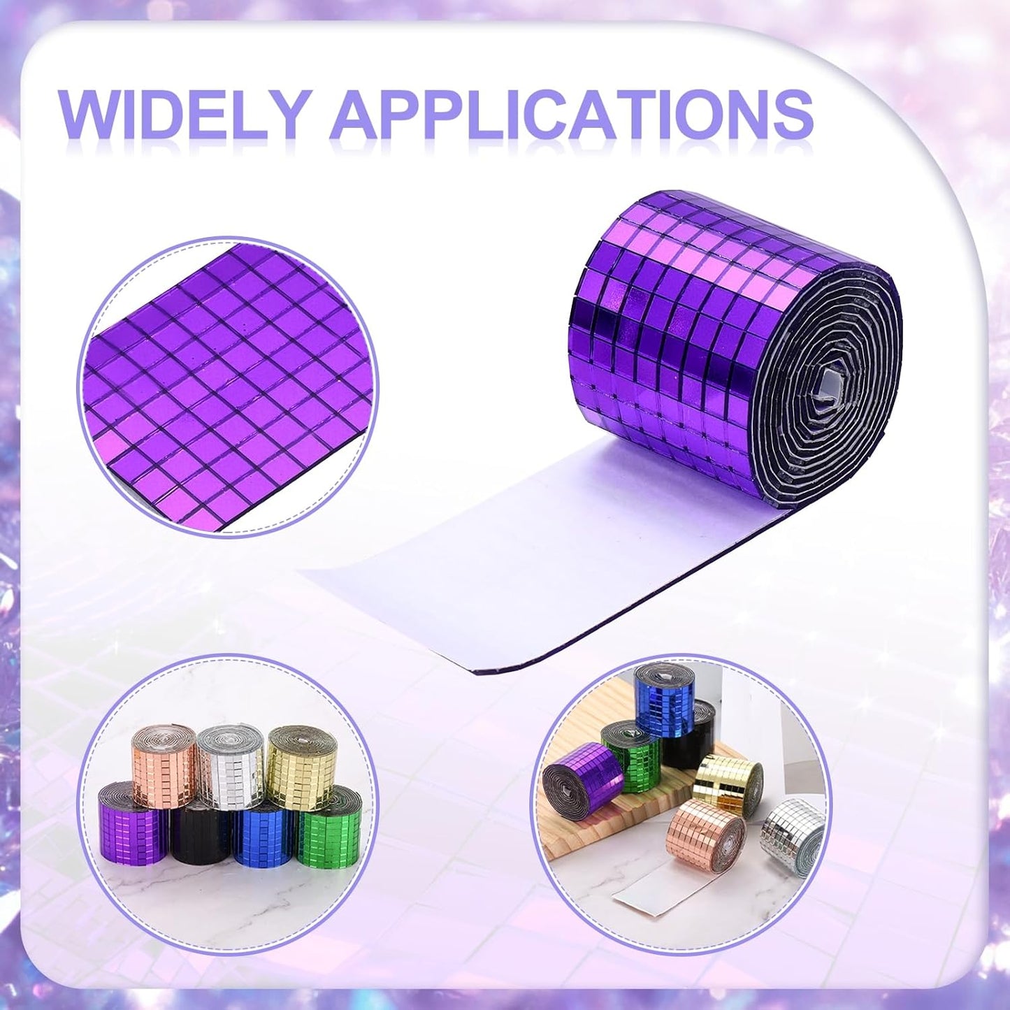 MECCANIXITY Self Adhesive Glass Mirror Mosaic Tiles 3200 Pcs 5 x 5 mm Disco Tiles for Craft Decoration Glass Mirror Disco Ball Purple 2 Pcs