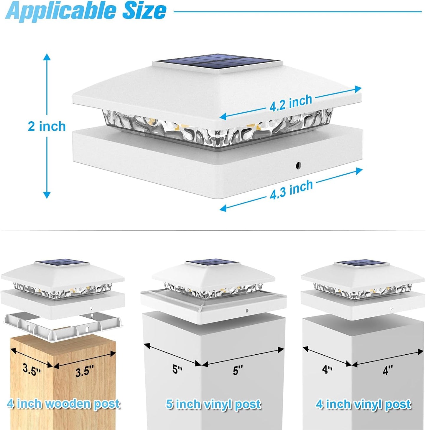 VOLISUN 4x4 Solar Post Cap Light 12pack,Solar Fence - Cap Lights Outdoor Waterproof for Wooden/Vinyl Post,White Deck Post Cap Light Solar Powered with Warm White for Garden/Patio/Porch